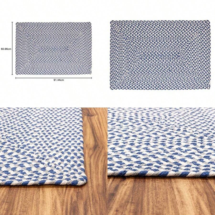 Super Area Rugs Alfombra de algodón Trenzado Tricolor diseño de Cuadros Azul Blanco Gris Rectangular 2 x 3 pies - Azul blanco gris. - Ver 1