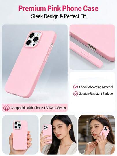 1pc Ultra-Thin Pink Phone Case, Naked Touch Feel, Glossy Anti-Drop Protective Cover Suitable For IPhone 11 12 13 14 15 16 17 17 Pro Max 16 Pro Max X XS Max