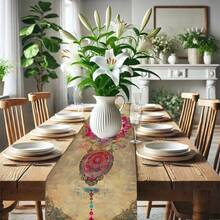 1pc/7pcs Set Waterlily Art Table Runner, Vintage Decor Cloth, Indoor & Outdoor Space Decoration, Can Be Used In Foyer, Coffee Table, Living Room To Add Fresh Ambiance For Daily Dining And Holiday Celebration - Multicolor - View 10