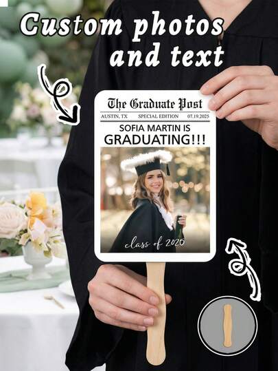 1pc Custom Graduation Photo Hand Fan,Personalized Shield-Shaped Graduation Fan With Graduate'S Photo, Name & Class Year, Multi-Color Graduation Party Favor, Photo Booth Prop, Double-Sided Printed Wooden Handle Fan, Graduation Season,Cute Graduation Keepsake For Class Of Graduates, Graduation Season Party Decorations