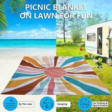 1 pieza Manta de playa grande y de secado rápido con colores de dopamina, adecuada para 1-3 adultos - Tela de poliéster ligera y duradera - Excelente para viajes, campamento, senderismo y tiempo de ocio en la playa, alfombra de playa, cubierta de suelo para campamento, esterilla de picnic - Sol color dopamina - Ver 9
