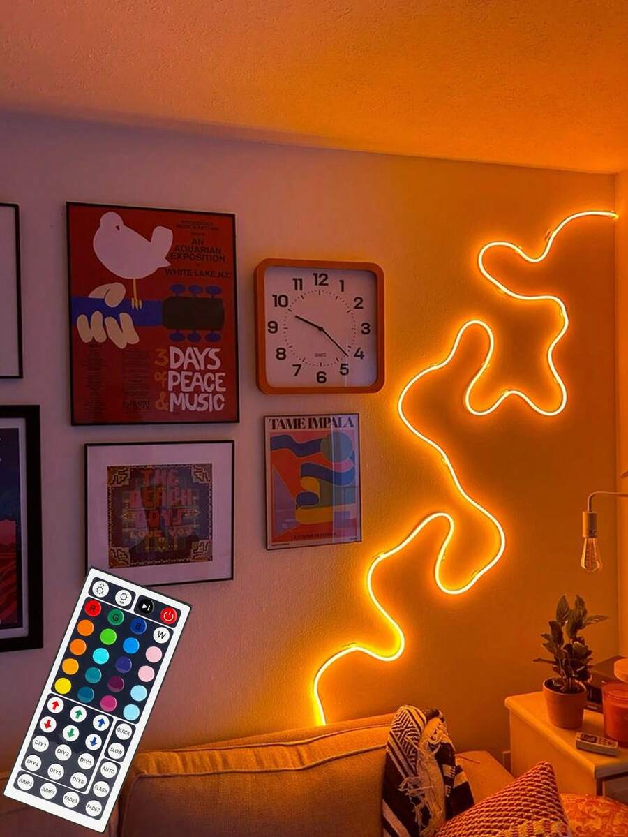 1pc Flexible RGB LED Neon Light With Remote Control, Color Changing Neon Lamp Suitable For Bedroom, Sofa Background, Gaming Area And Home Theater Decor, Ideal For Holiday Decoration - Multi-color light - View 1