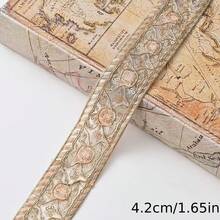 1/5碼復古刺繡蕾絲飾邊，4.2cm寬花卉幾何提花蕾絲，帶紋理邊緣，優雅波希米亞風中性色調蕾絲，適用於縫紉、DIY衣物、裙襬、窗簾裝飾、家居裝飾、禮物包裝、手工藝、婚禮與居家裝飾 - 彩色 - 查看 13