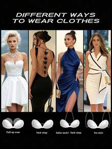 Transparent Adhesive Silicone Bra Petals, Designed For Wedding Photography, Strapless Dresses, Invisible Bras, Dresses, Jumpsuits, Travel & Vacation, Enhances Cleavage And Provides Support For Sexy Bust - Multicolor - View 8