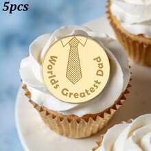 5 piezas/10 piezas Decoración de tapa de pastel "El mejor papá del mundo" de acrílico dorado para el Día del Padre, cumpleaños de papá, adecuado para decoración de pastel y postre del Día del Padre y cumpleaños de papá - Multicolor - Ver 22