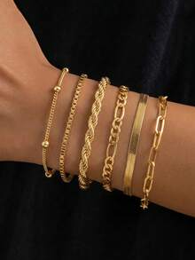 女士手链首饰套装 时尚、轻盈、精致、可叠戴 链回形针手链配饰 女士礼物 - 金色 - 查看 2