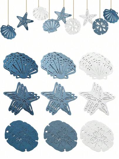 12 piezas - Decoraciones de madera con forma de estrella de mar y conchas, decoraciones con temática marítima de madera, conchas talladas, obras de arte con forma de estrella de mar, decoraciones de pared con temática del océano de verano, decoraciones de festival, regalos de cumpleaños, accesorios para el hogar, decoraciones para ceremonias de graduación (12 piezas/1 pieza)