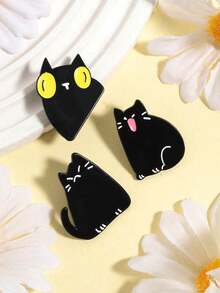 1 set pisici negre emailate broșe confuze și furiose Kawaii Kitten insigne miau bijuterii simple și drăguțe cu animale cadou pentru părinții de pisici accesorii pentru genți, brelocuri pentru genți - Negru - Vizualizare 4