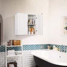 Armario De Baño Pared 59,5x31x59,5cm Mueble Baño Suspendido Con Dos Puertas Armario Colgante Para Cocina, Lavadero, Adjustable Bandeje Y Antivuelco - trắng - Xem 7