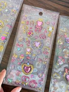 可爱精致3D女孩宝石镀金贴纸，DIY剪贴簿装饰贴纸，文具装饰艺术用品 - 顏色 - 查看 4