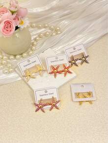 Oversized Star Earrings, Bohemian Style Fashion Beach Earrings Accessories. Retro Holiday Swimwear Accessories, Wedding Dress Accessories - Versatile Jewelry, Suitable For Swimming, Bathing, Sports Wear, Perfect For Valentine's Day, Birthday, Mother's Day, Holiday Surprise. - Multicolor - View 4