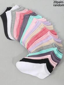 20 Pairs Women Multi-Color Thin Short Socks, Casual Fashion Low Vamp Ankle Socks, Summer - Multicolor - View 9