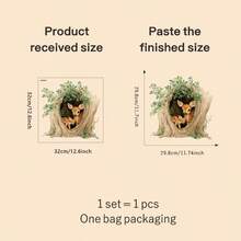 1pc 2D/FLAT, Self-Adhesive Wall Stickers With Tree Hole & Deers Decoration Pattern, Forest - Style PVC Stickers, Suitable For Wall Decoration - A - View 4