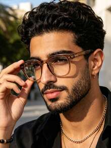 1 Pair Unisex Fashion Decorative Glasses, Suitable For Reading, Eye Protection And Daily Wear - Coffee Brown - View 5