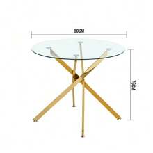 Round Dining Table With Tempered Glass Top And Gold-Colored Legs, Coffee Table, Modern Minimalist Dining Table, 80 * 80 * 76 Cm - Gold - View 3