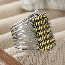 Vintage Dual-Tone Multi-Layer Wide Band Ring, Suitable For Women's Daily Wear, Gatherings And Casual Activities - Two-color - View 3