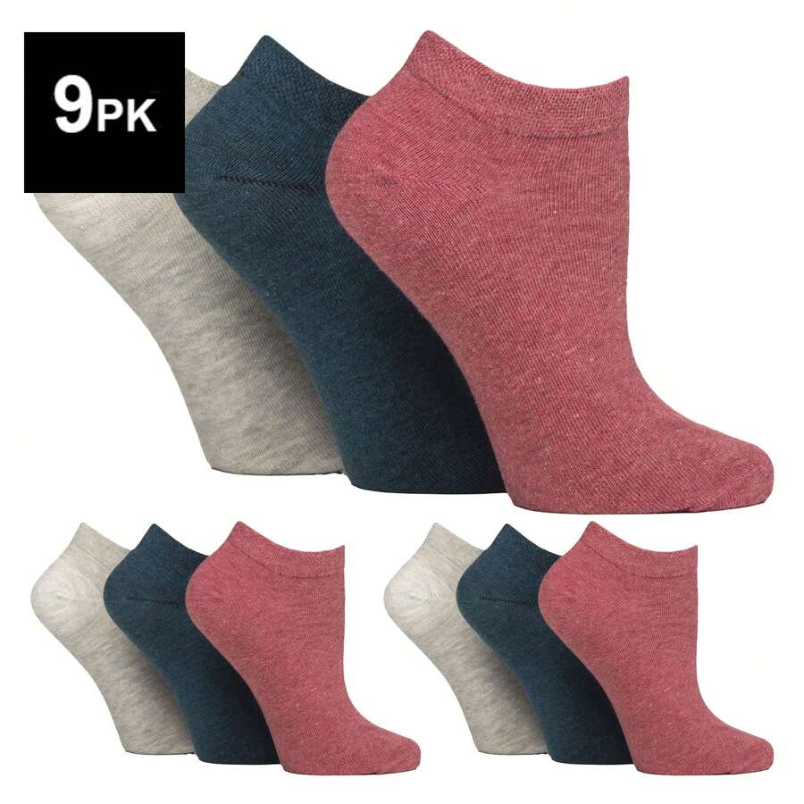IOMI - 9 Pair Multipack Ladies Diabetic Trainer Socks Loose Fitting Non Binding Ankle Socks - Multicolor - View 1