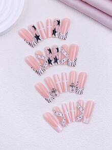 NAIO 24 pièces Autocollants pour ongles style "Bad Girl" Y2K rectangulaires avec un design religieux. Les ongles acryliques blancs à pointe française sont longs et parfaitement ajustés, ornés de croix, de perles en acier et de strass. Chaque set comprend un gel jelly et une lime à ongles. Ces autocollants à ongles français faciles à porter conviennent pour un usage quotidien, les fêtes de carnaval et d'autres occasions pour les femmes et les filles. - Multicolore - Voir 2