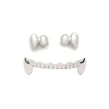 1 Set Unisex Hiphop Style Smooth Dual-Tip Upper Teeth & Horizontal Bar Lower Teeth Zirconia Decor, Suitable For Nightclub Party - Multicolor - View 10