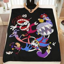  1PC A-Amazing D-Digital Anime Circus Cozy Super Soft Flannel Blanket,  Flannel Throw Blanket 50"X60" - Printed With Purple Blue Neon Gradient Background, , Jax, Gangle, King, One-Eyed Monster, Jagged Teeth, Clown Nose, Tapestry Wall Hanging, Digital Circus Fan Gift, Room Decor For Bedroom Or Dorm -280gsm - 多色 9 - 查看 4