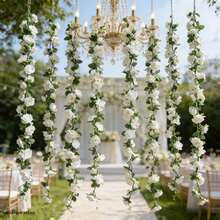 4/2pcs White Rose Eucalyptus Artificial Hanging Garland, With Roses And Leaves - Plastic Fake Flower Wreath, Suitable For Wedding, Mother's Day, Spring Indoor/Outdoor Decor, DIY Wedding Arch Decoration - Multicolor - View 1