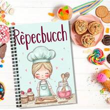 Cute Cartoon Cooking Recipe Spiral Notebook, Cover With Chef Hat Girl, Full Of Sweet Cooking Atmosphere. Suitable For Home Chefs To Record Kitchen Diary, Make Cooking Plans, Also Can Be Used As Study Notes, And Is A Thoughtful Gift Choice For Cooking And Recording Enthusiasts. - 3 - View 1