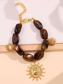 1 pieza Pulsera ajustable con colgante de sol de estilo bohemio vintage de lujo, joyería hecha a mano para mujeres, adecuada para festivales de música, vacaciones, exposiciones de arte, cumpleaños, San Valentín, fiestas, noches, uso diario, citas, bodas, playas - Multicolor - Ver 8