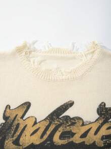 ANDREILEE Spring/Summer New European And American Portrait Graphic Band Rock Punk Distressed High Street Design Short Sleeve Knit Top - Apricot - View 4