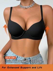 Women's Solid Color Wireless Supportive Bra With Wide Band, Comfortable And Elegant Ladies Lingerie - Black - View 4