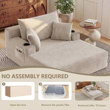 65inch Chaise Lounge Chair Indoor,Boneless Couches For Living Room With Cup Holder ,Wide Armrest & Throw Pillows,Reading Chair For Adults,Small Sofa Bed Couch For Living Room,No Assembly Required,Beige - Màu be - 65 inch - Xem 4