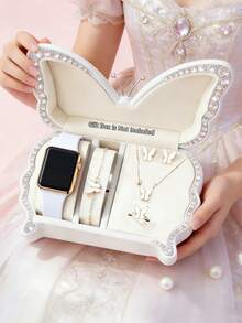 6/1pc Women's Elegant Fashion Delicate LED Digital Display Electronic Watch, Paired With Graceful Butterfly Bracelet Necklace Ring Earring Set, Suitable For Women's Birthday/Holiday Gifts, Parties, Vacations, Graduations, Family Gatherings, Celebrations, Perfect Gift For Valentine's Day/Mother's Day - Multicolor - View 3