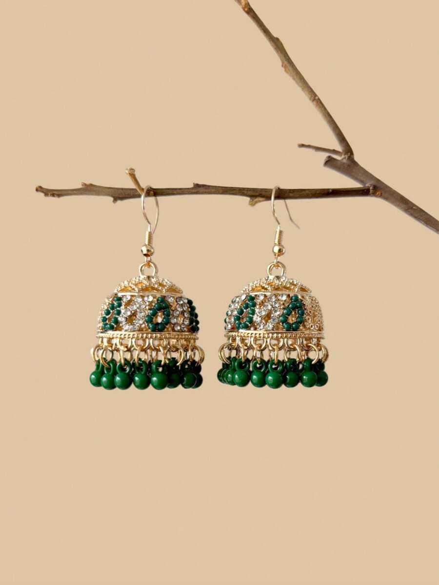 Pendientes incrustados con exquisitos rhinestones, joyas bohemias con borlas, apropiados para uso diario, bodas, festivales, fiestas y citas de mujeres - Estilo de gancho para la oreja - Ver 1