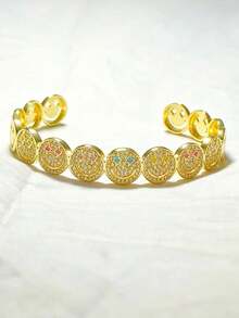 1pc Elegant Charming Affordable Stainless Steel Full Rhinestone Multicolor Lightning Women's Bracelet Couple Bangle Jewelry Suitable For Daily, Party, Shopping, Dating Wear, Can Be Given As Gift - Happy Bracelet - View 6