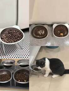15度倾斜不锈钢猫狗喂食碗，加高设计保护颈部，易于清洁，猫耳造型宠物食品和水碗，可拆卸金属支架，有助于减轻颈椎压力，促进消化，宠物主人必备。 - 500ml - 查看 8
