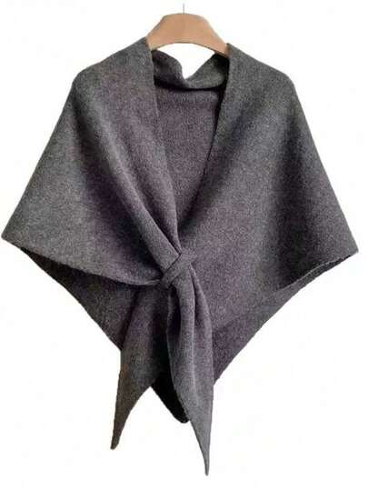 1pc Women's Solid Color Triangular Wool Blend Knit Shawl, Loose Fit, Warm, Elegant Style, Suitable For Outdoor Travel In Autumn/Winter And Snowy Season