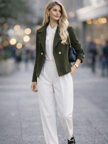 Women's Formal Blazer With Buttons And Pockets - Elegant, Sophisticated, Premium Fashion - 橄欖綠 - 查看 2