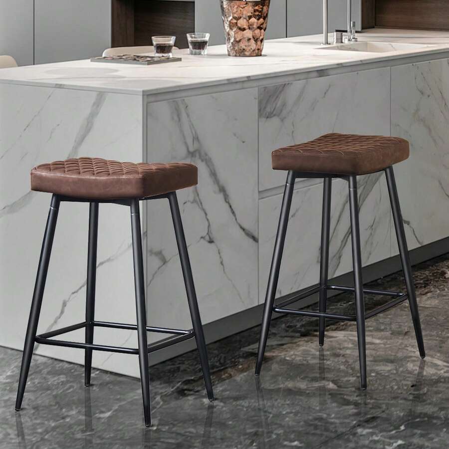 ZOONFA Brown PU Leather Barstools With Back Metal Legs For Kitchen Island Breakfast Bar - Pu Brown - View 1