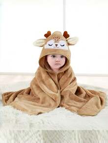 1pc Baby Hooded Towel, Neutral Animal Face Design Infant Cloak, Unique Animal Pattern Newborn Bathrobe, Super Soft Coral Fleece Cartoon Bathroom Wrap Towel, Suitable For All Seasons - Multicolor - View 14