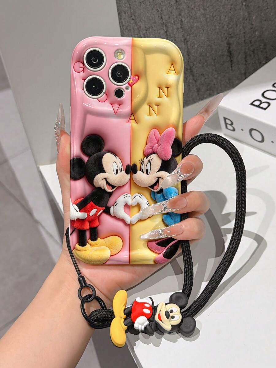 This Disney Mickey Mouse Lanyard Phone Case Is Fully Covered In TPU Material. It's Shockproof, Lightweight, And Compatible With IPhone17/16/11/13/15/15 Plus/15 Pro/15 Pro Max/12/14 Pro Max/11 Pro Max/12 Pro/12 Pro Max/13. This Phone Case Makes A Popular Birthday Gift Or Business Gift; It's Durable, Stain- And Fingerprint Resistant, And Suitable For Both Men And Women. The Set Also Includes A Mickey Mouse Phone Case And A Mickey Mouse Plush Bracelet. It's A Perfect Gift For Friends And Family. This Stylish Phone Case Is Fun, Lightweight, And Durable. IPhone17 Pro Max Phone Case, Minnie Mouse Phone Case. - White - View 1