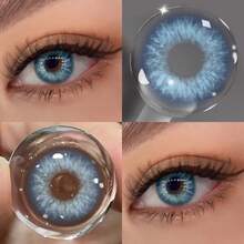 Lalens Adeline Blue 1 Pair Of Half-Year Disposable Small Pupil Lens High Transmittance Comfort Fit Eyes Enlarging Colored Contacts For Both Light & Dark Brown Eye For Black Eyes Back To School Essential Lightweight Natural Beauty Lenses Suitable For Students Daily Makeup - Adeline Blue - View 4