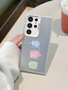1pc Shockproof Anti-Scratch Matte TPU Phone Case For Samsung Galaxy S25/S24/S23/S22 Ultra [International Version], Watercolor Turtle + Colorful Cute Turtle Print, Silver White Matte - Multicolor - View 5