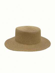 1 pieza Sombrero de paja de ala ancha ajustable de unicolor con borde enrollado, de moda para mujeres - Multicolor - Ver 8