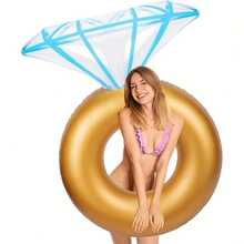 1pc Diamond-Shaped Inflatable Swimming Ring, Luxurious Champagne Gold Color, Smooth And Shiny Surface, Exuding A Chic Ambiance, Perfect For Pool Or Beach Photography To Become The Focal Point, An Eye-Catching Accessory For Summer Vacation. Made Of Thick And PVC Material, Durable And Leak-Resistant With Ample And Stable Buoyancy After Inflation. - Multicolor - View 12