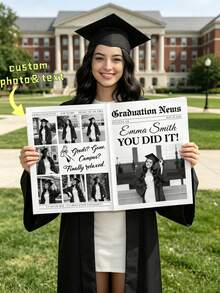 1 Set Customized Graduation Newspaper, Personalized Photos And Text 2026 Commemorative, Printed Newspaper Poster Gift, Graduation Bouquet Packaging, Senior Graduation Party Decor, Customized News Style Announcement, Graduation Gift Ideas, Photo Memorabilia, Graduation Ceremony, Party Decorations, Gift For Him/Her - Multicolor 7 - View 5