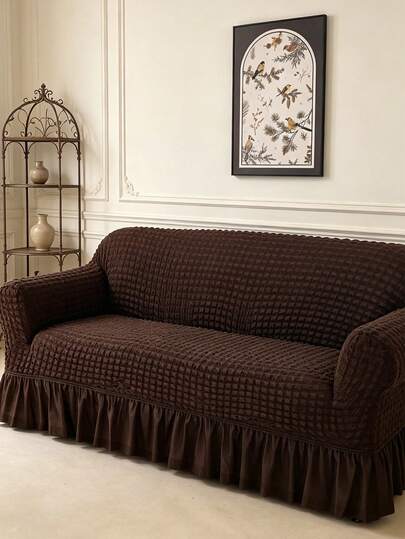 1 chiếc bọc ghế sofa bằng vải chiffon màu cà phê đậm, có bèo nhún, co giãn, phù hợp với ghế sofa 3 chỗ, 2 chỗ, 4 chỗ, 1 chỗ, chống bụi, có thể giặt, trang trí nhà cửa.