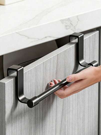1pc Stainless Steel Towel Rack, No Drilling Installation Bathroom/Kitchen Towel Holder, Durable Space-Saving Shelf, Bathroom Towel Hook, Wall-Mounted Storage Rack, No Hole Installation, Hole-Free Kitchen Rack, Cabinet Rear Rack, Kitchen Storage Box, Kitchen Accessories, Kitchen Storage, Kitchen Organization. The Hooks Are Made Of Plastic Material.