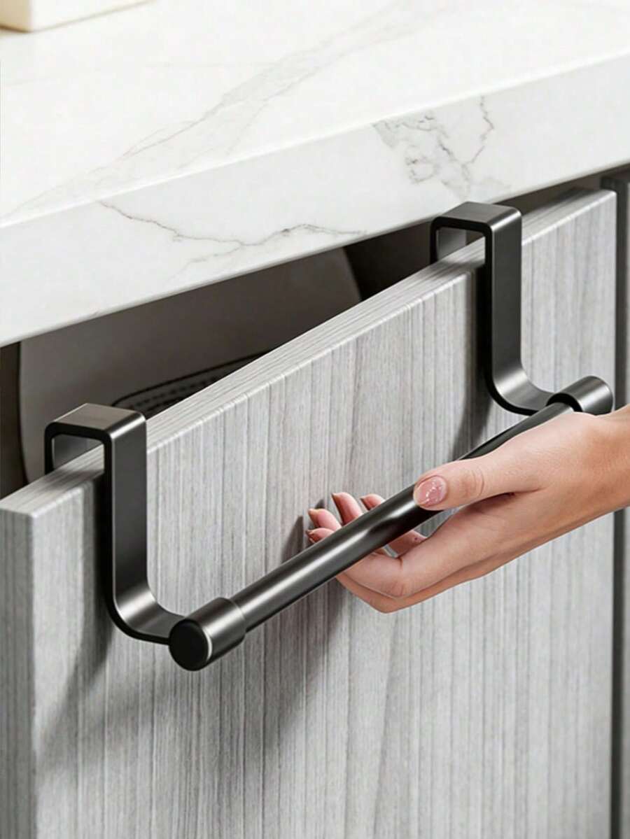 1pc Stainless Steel Towel Rack, No Drilling Installation Bathroom/Kitchen Towel Holder, Durable Space-Saving Shelf, Bathroom Towel Hook, Wall-Mounted Storage Rack, No Hole Installation, Hole-Free Kitchen Rack, Cabinet Rear Rack, Kitchen Storage Box, Kitchen Accessories, Kitchen Storage, Kitchen Organization. The Hooks Are Made Of Plastic Material.
