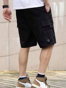 男士輕量多口袋休閒工裝短褲，時尚戶外夏季運動穿搭，黑色 - 黑色 - 查看 8