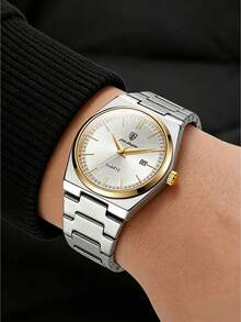 Luxury Vintage Quartz Watch Stainless Steel Band Minimalist Wristwatch For Teens Daily Wear Gift1pcs/Set - Silver - View 1