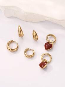 6pcs Unique Gold-Tone Earring Set, Adorable Heart Pendant Earrings, Versatile Accessory For Party, Date And Vacation, Ideal Gift For Girlfriend And Friends - Multicolor - View 1